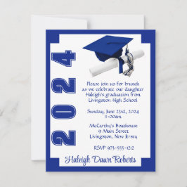 Invitación Corner Block Royal Blue & White Graduation