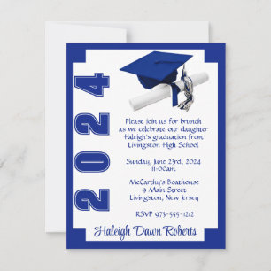 Invitación Corner Block Royal Blue & White Graduation