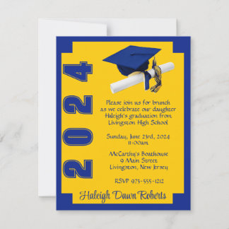 Invitación Corner Block Royal Gold & Blue Graduation