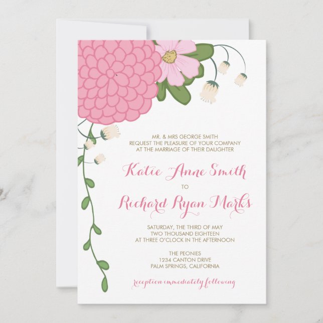 Invitación Corner Peony Boda (Anverso)