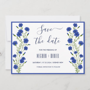 Invitación Cornflower Blue Boda Botánico Guardar fecha