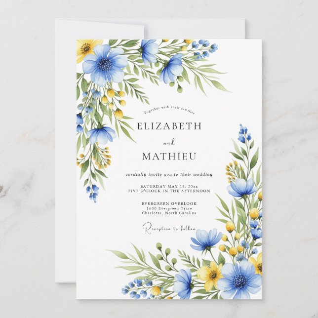 Invitación Cornflower Blue Ethereal Wildflower Wedding (Anverso)