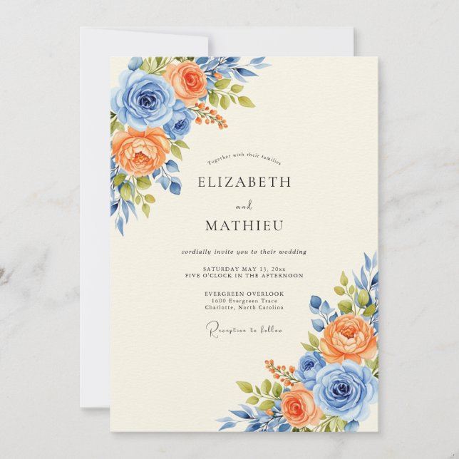 Invitación Cornflower Blue Harmonious Spring Wedding (Anverso)