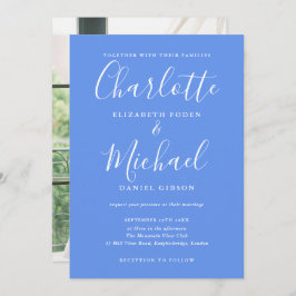 Invitación Cornflower Blue Modern Script Photo Boda