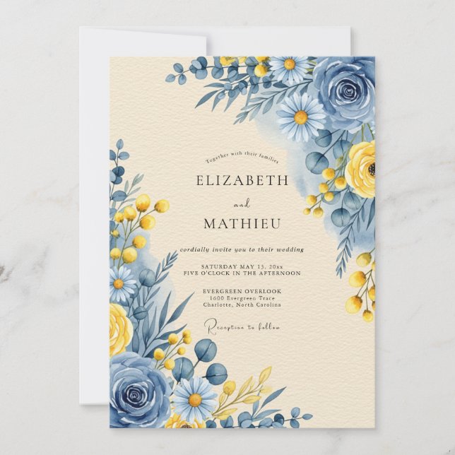 Invitación Cornflower Blue Serene Botanical Wedding (Anverso)
