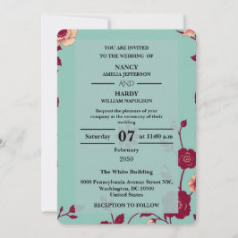 Invitación Cornflower Burgundy Retro Wedding