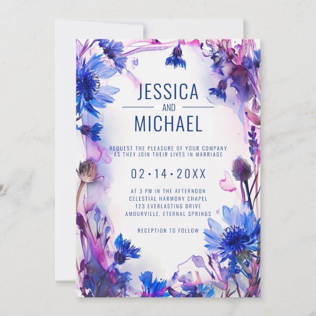 Invitación 💍 Cornflowers y Lavender Bliss boda (Anverso)