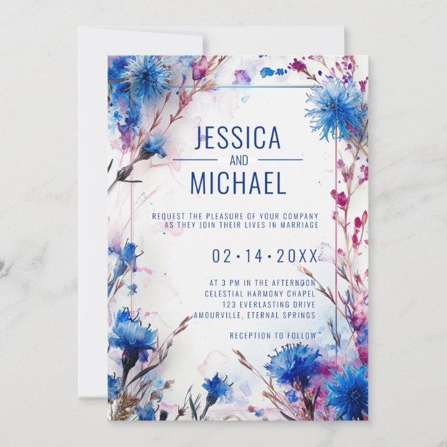 Invitación 💍 Cornflowers y Lavender Bliss boda (Anverso)