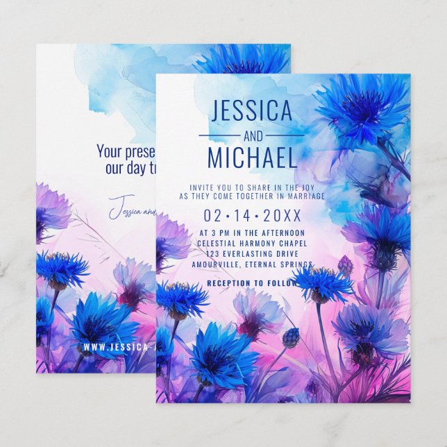 Invitación 💍 Cornflowers y Lavender Elegance (Anverso / Reverso)