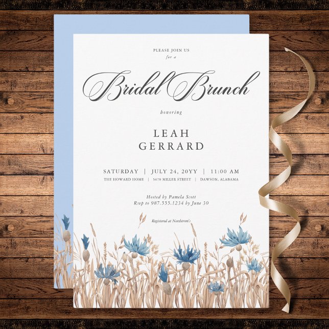 Invitación Cornflowers y Wheat Field Bridal Brunch (Blue Cornflowers & Wheat Field Bridal Brunch Invitation)