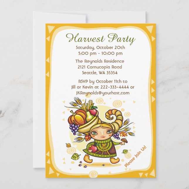 Invitación Cornucopia Autumn Harvest Chica (Anverso)