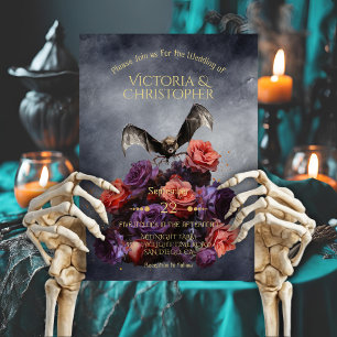 Invitación Coro de murciélago vampiro gótico oscuro boda ramo