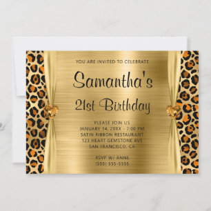 Invitación Coroa de Cumpleaños 21 Leopard Foil Dorado Cobre C