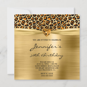 Invitación Coroa de Oro Leopardo Holográfico Corazón de Piedr