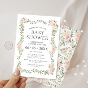 Invitación Coroa floral rosa adorable para baby shower bohemi