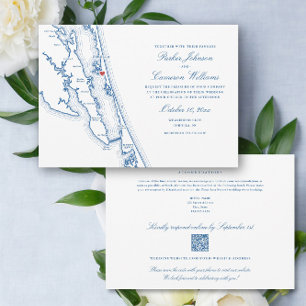 Invitación Corolla NC código QR todo en uno RSVP Boda Azul