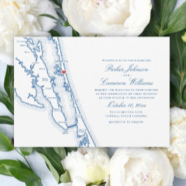 Invitación Corolla NC Map Elegant Navy Blue Wedding