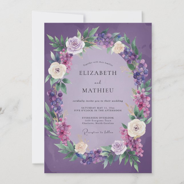 Invitación Corona Artística de Lavanda para Boda (Anverso)