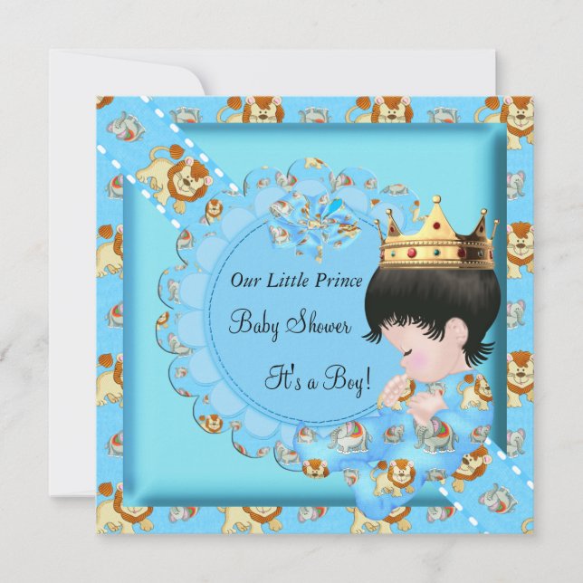 Invitación Corona Azul Niño Bebé Lindo Shower (Anverso)