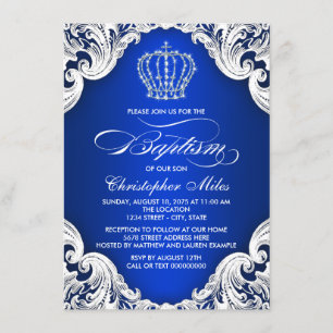 Invitación Corona Azul Real Niño Bautizo