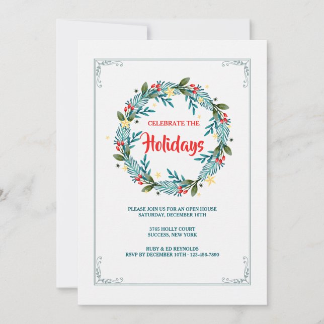 Invitación Corona Azul y Bayas (Anverso)
