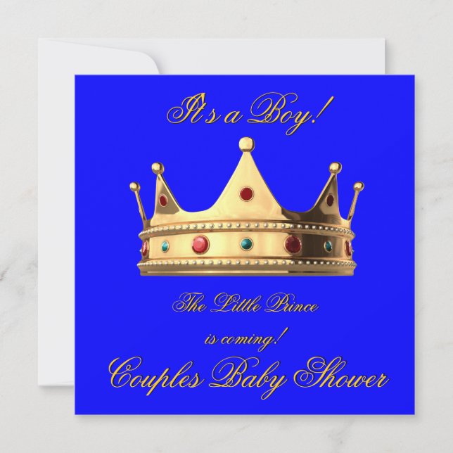Invitación Corona Baby Shower de Prince Royal Blue Boy (Anverso)