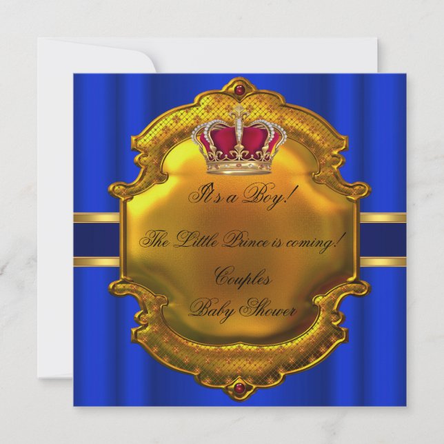 Invitación Corona Baby Shower de Prince Royal Blue Boy (Anverso)