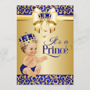 Invitación Corona Baby Shower Royal Blue & Gold Prince