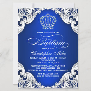 Invitación Corona Bautismo Azul Real