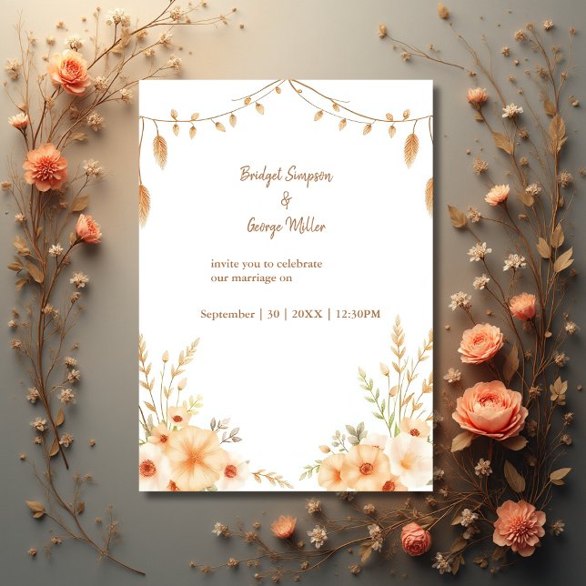 Invitación corona Boda floral de boho elegante (Subido por el creador)