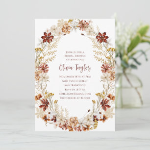 Invitación Corona Bohemia Floral Rústica Burgundy Despedida d