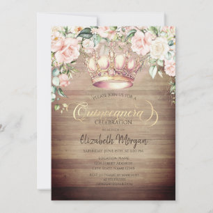 Invitación Corona Boho Rosas Madera Quinceañera