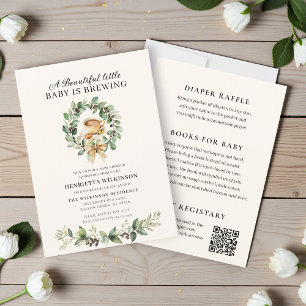 Invitación Corona botánica de baby shower con tema de café