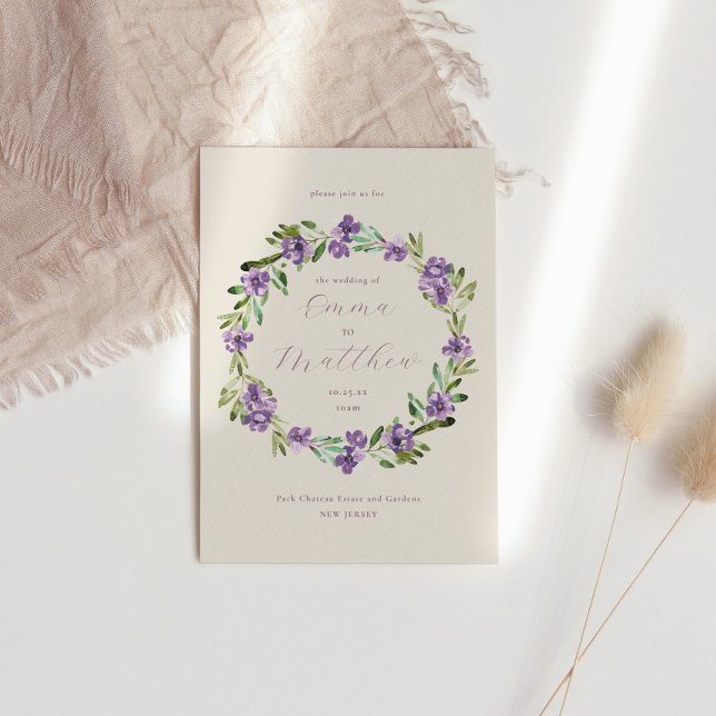 Invitación Corona Botánica de Bodas Morado Lavanda (Subido por el creador)