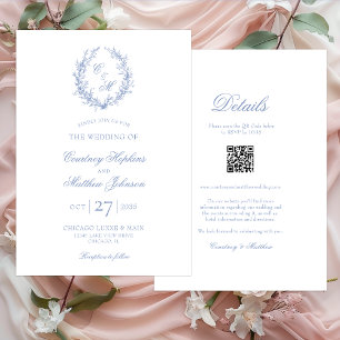 Invitación Corona Botánica de Monograma Azul Polvoriento Todo