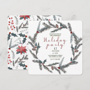 Invitación Corona botánica de pino y bayas de invierno para f