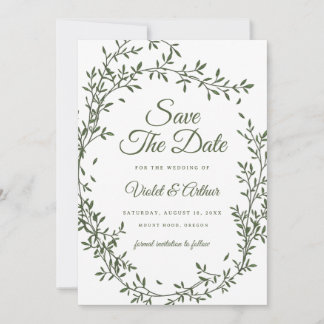 Invitación Corona Botánica de Salvia para Boda Save The Date