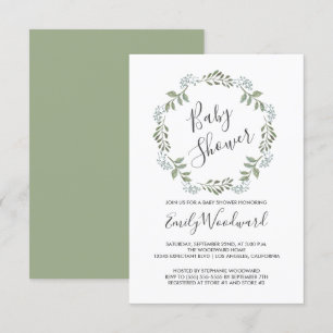 Invitación Corona Botánica de Verde Salvia para Baby Shower