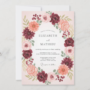 Invitación Corona Botánica Floral Borgoña Boda