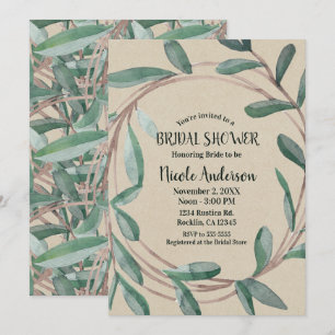 Invitación Corona Botánica Rustic Kraft Hoja Ducha de Novia