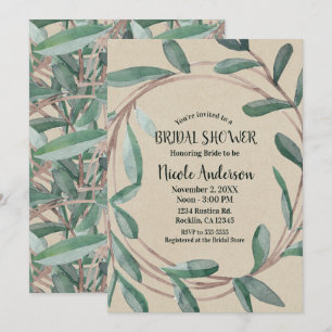Invitación Corona botánica Rustic Kraft para despedida de sol