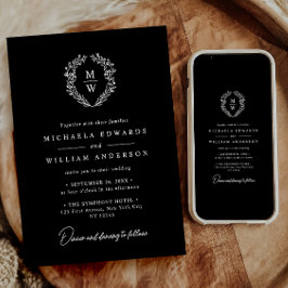 Invitación Corona Botánica Simple y Elegante Texto Solo Boda