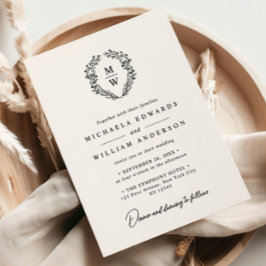 Invitación Corona Botánica Simple y Elegante Texto Sólo Boda