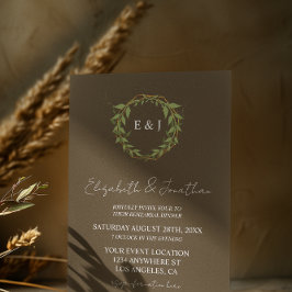 Invitación Corona botánica tono tierra cena de ensayo