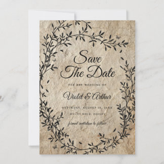 Invitación Corona Botánica Vintage Ahorra la Fecha de la Boda