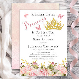 Invitación Corona | Butterflies Floral Princess Baby Shower