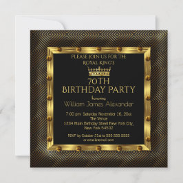 Invitación Corona Chevron Dorado para Cumpleaños 70 del Hombr