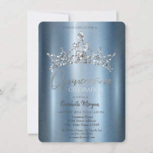 Invitación Corona Chic Azul Metálico Quinceañera