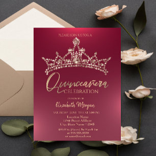 Invitación Corona Chic Burgundy Quinceañera