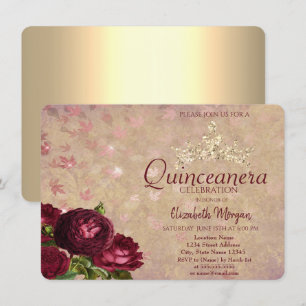Invitación Corona Chic Rosas Rojas Quinceañera   